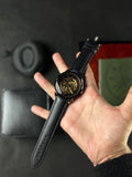 INSUCH ORIGINAL AUTOMATIC SKELETON - GOLDEN BLACK DIAL WITH SILVER CASE - BLACK STRAPS WATCH