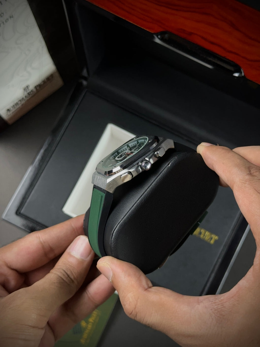AP CHRONOGRAPH - SILVER CASE GREEN DIAL & SILICONE STRAPS WATCH