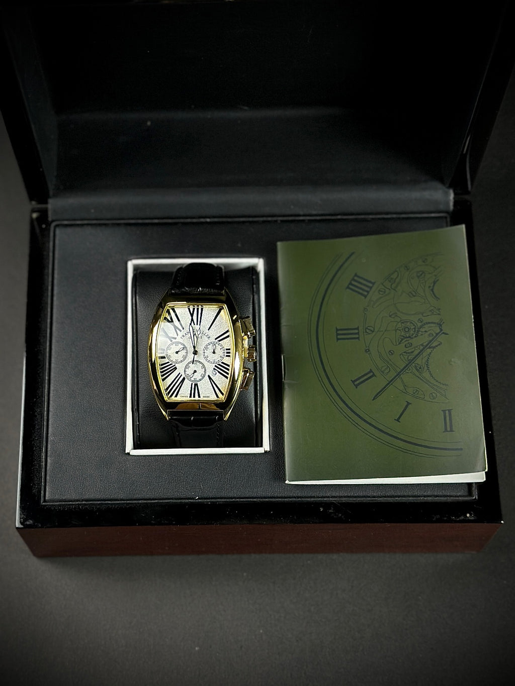 FM - SILENT LUXURY - WHIITE DIAL GOLDEN CASE WITH PREMIUM BLACK LEATHER STRAPS