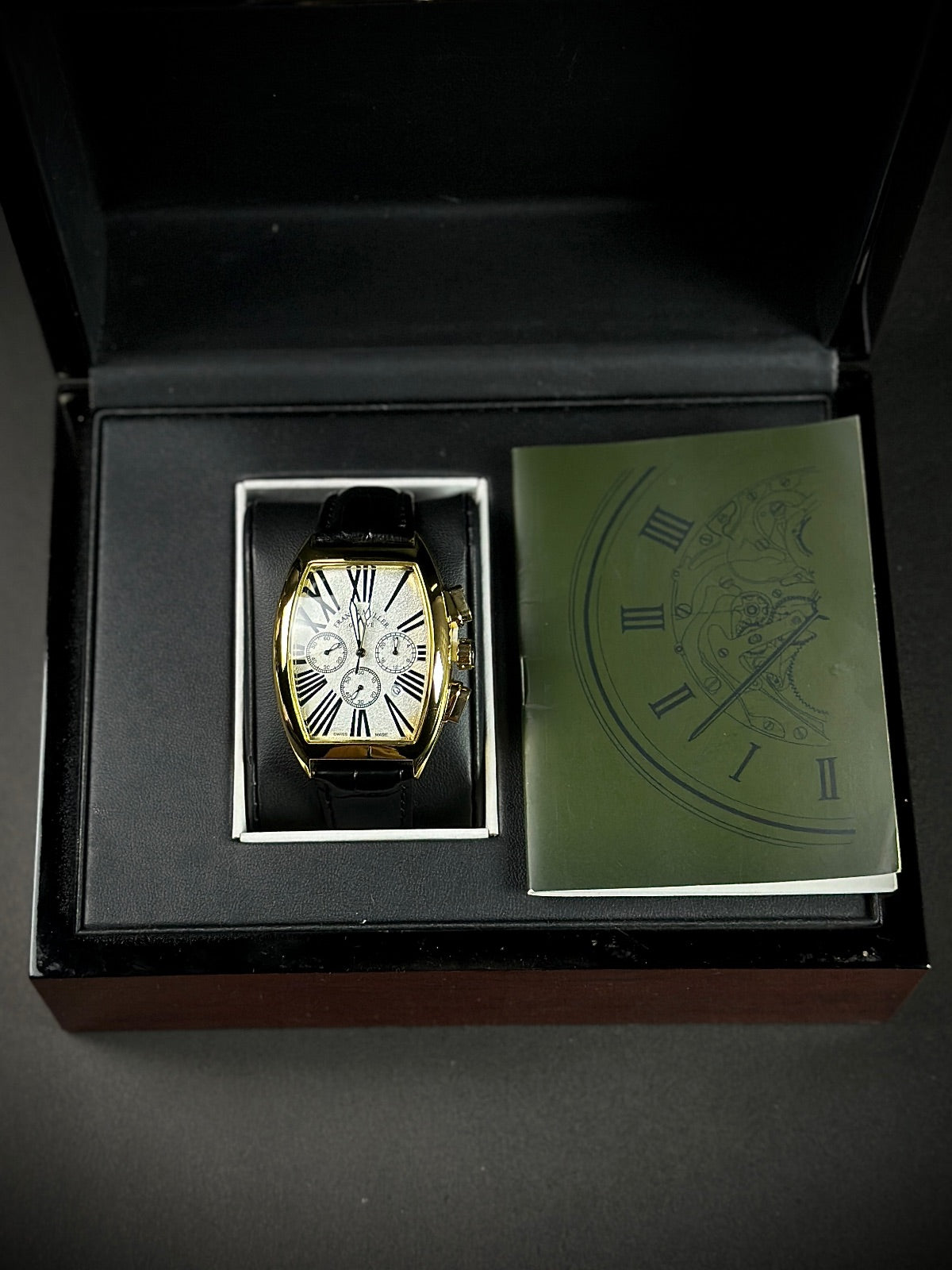 FM - SILENT LUXURY - WHIITE DIAL GOLDEN CASE WITH PREMIUM BLACK LEATHER STRAPS