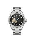 INSUCH ORIGINAL AUTOMATIC OPEN HEART - BLACK DIAL WITH SILVER CASE WATCH