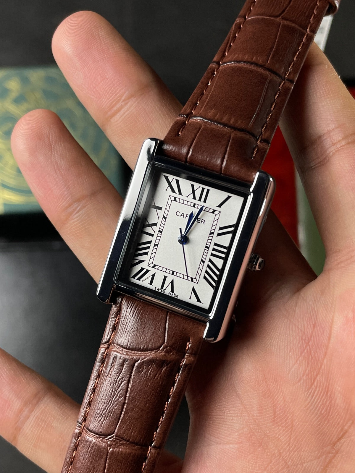 CTR TANK SILVER CASE WHITE DIAL WITH BROWN STRAPS - PREMIUM_GRDE WATCH