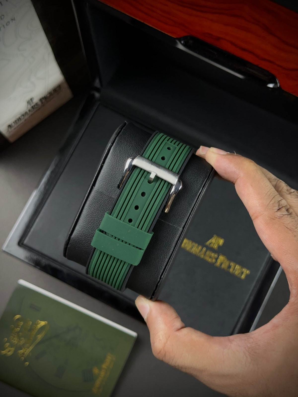 AP CHRONOGRAPH - SILVER CASE GREEN DIAL & SILICONE STRAPS WATCH