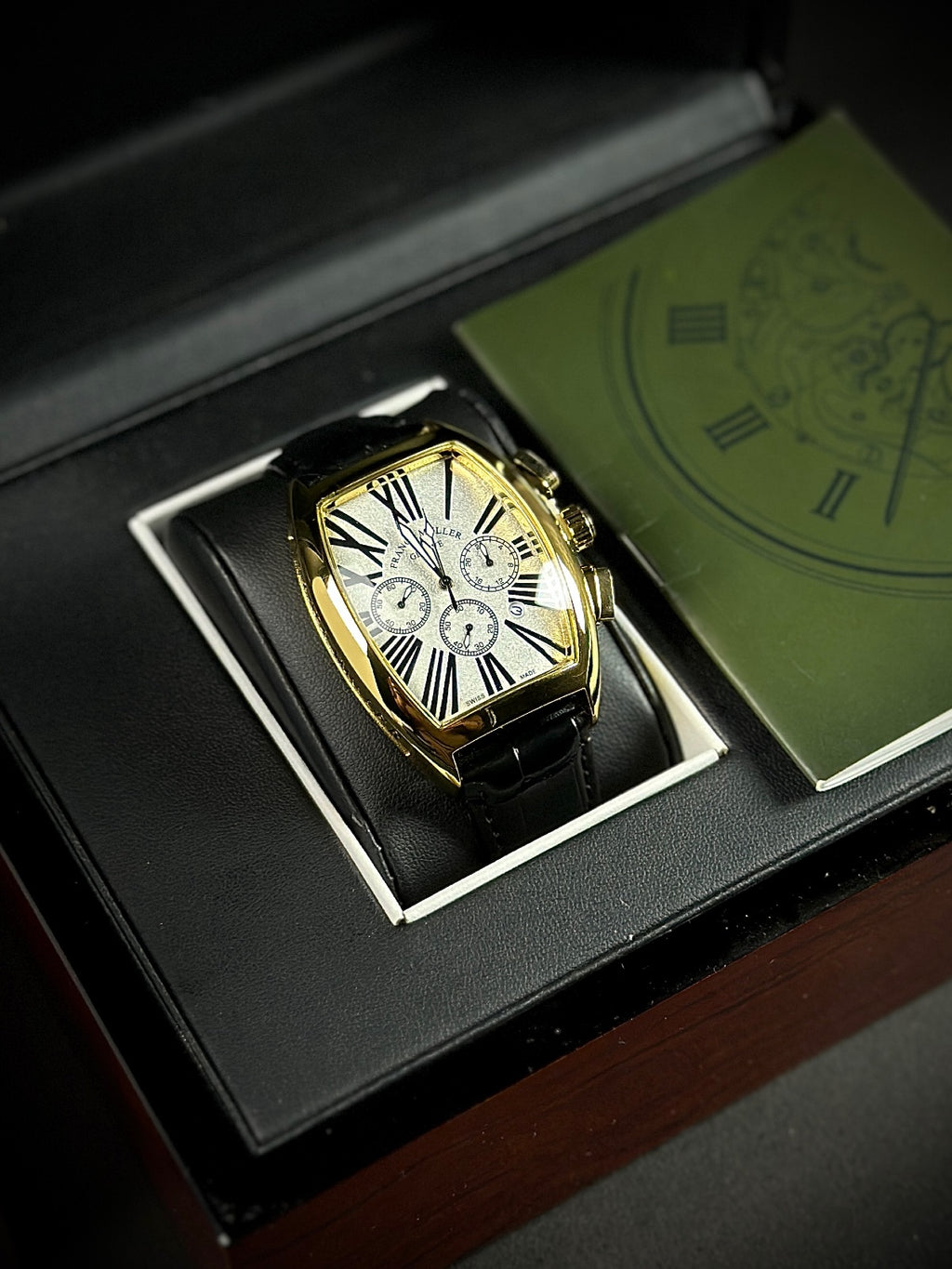FM - SILENT LUXURY - WHIITE DIAL GOLDEN CASE WITH PREMIUM BLACK LEATHER STRAPS