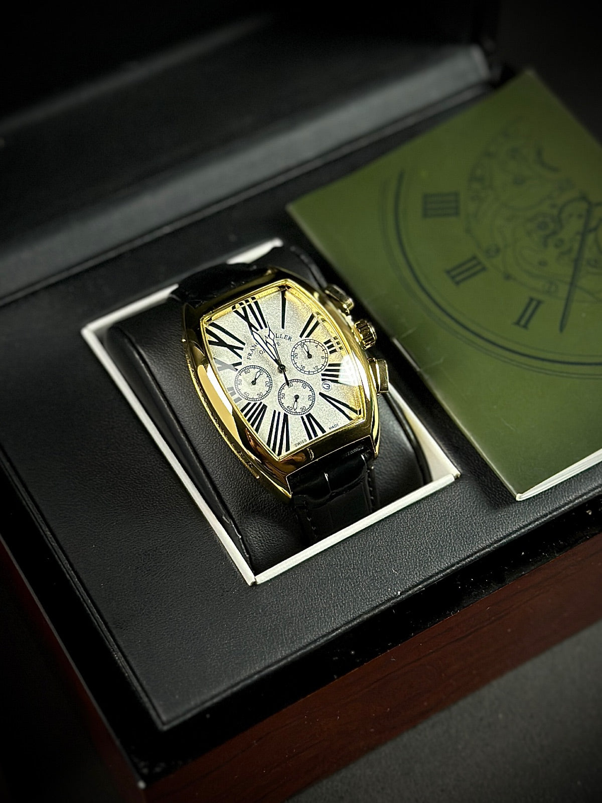 FM - SILENT LUXURY - WHIITE DIAL GOLDEN CASE WITH PREMIUM BLACK LEATHER STRAPS