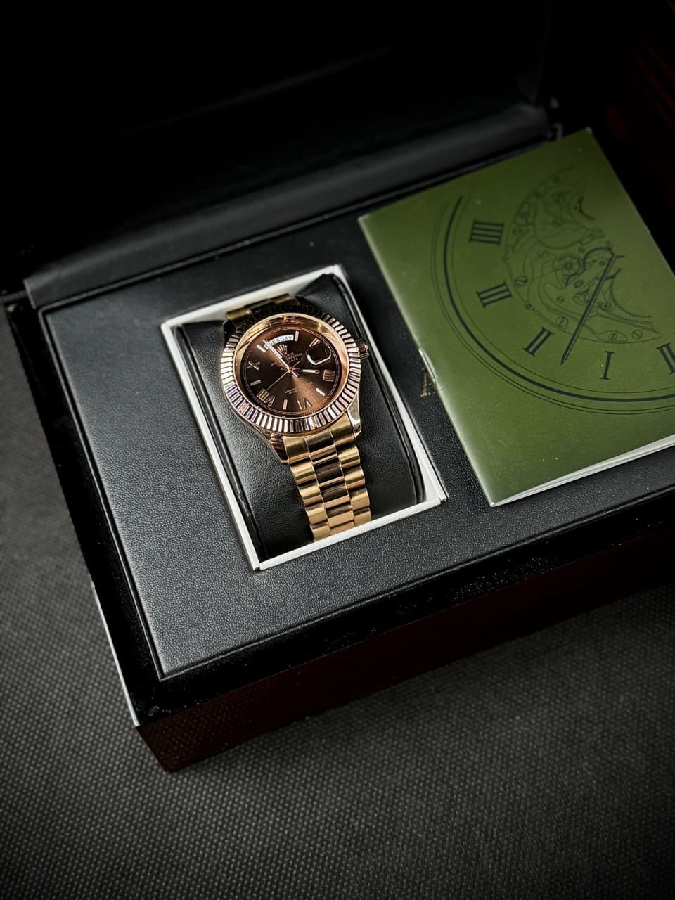 RLX DAY DATE - ROMAN NUMERALS COPPER CASE WITH CHOCOLATE BROWN DIAL WATCH
