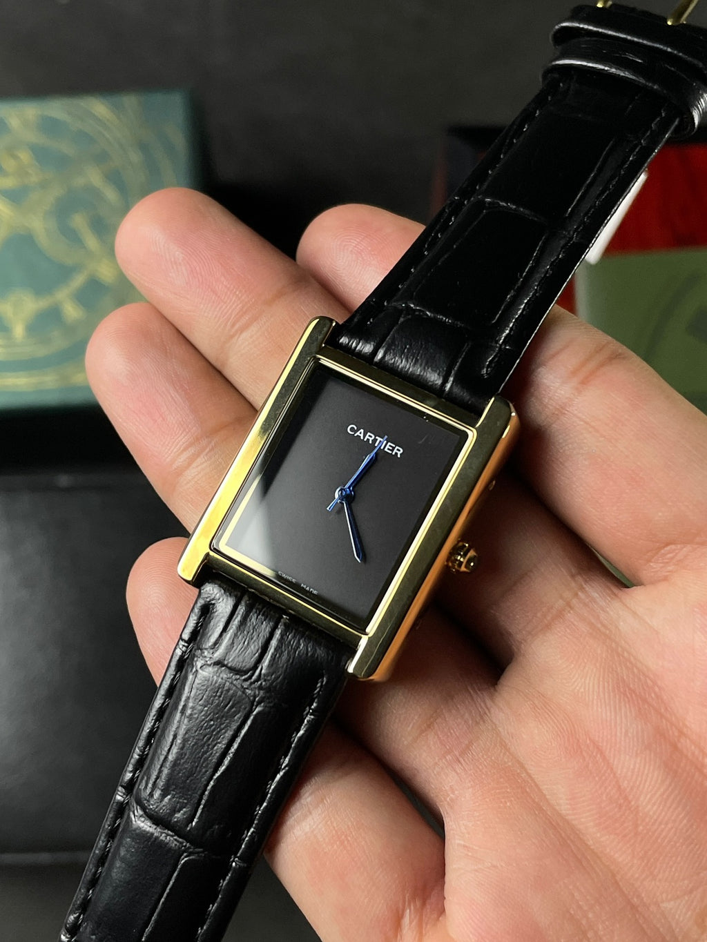 CTR TANK GOLDEN CASE BLACK DIAL WITH BLACK STRAPS - PREMIUM_GRDE WATCH