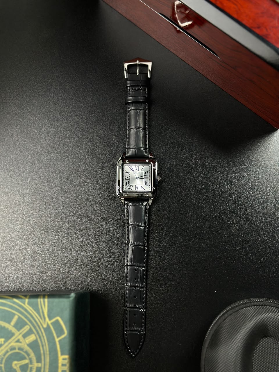 EMRLD DUMONT - SILVER CASE WHITE DIAL WITH MATE BLACK STRAPS
