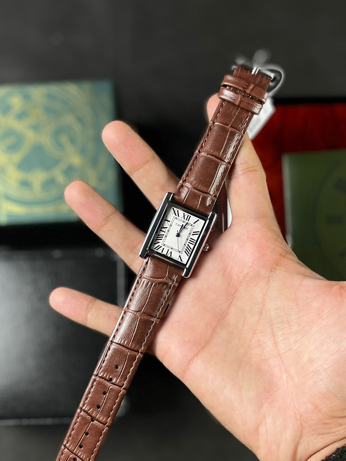 CTR TANK SILVER CASE WHITE DIAL WITH BROWN STRAPS - PREMIUM_GRDE WATCH