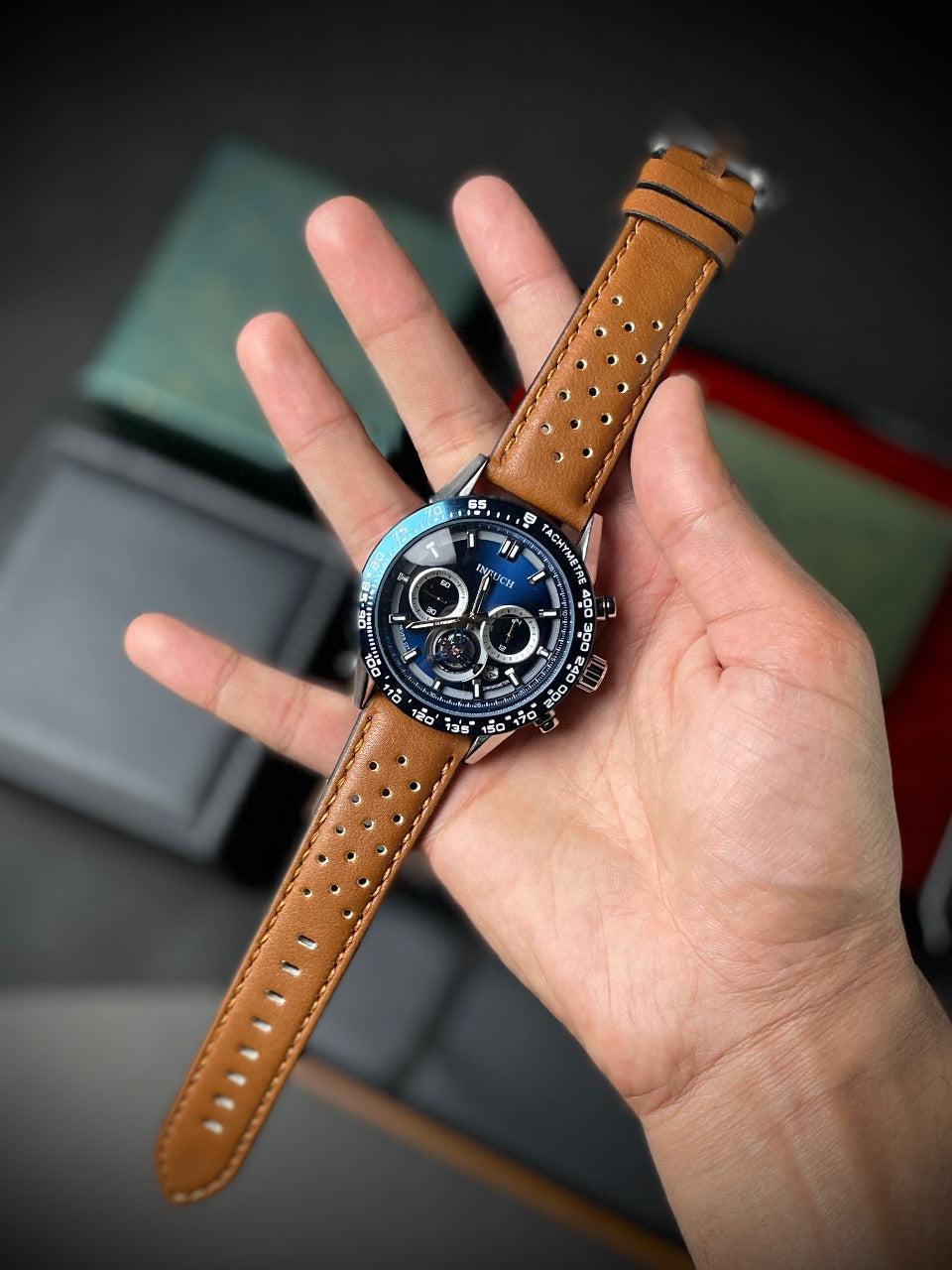 INSUCH ORIGINAL CHRONOGRAPH - BLUE DIAL WITH BROWN STRAPS