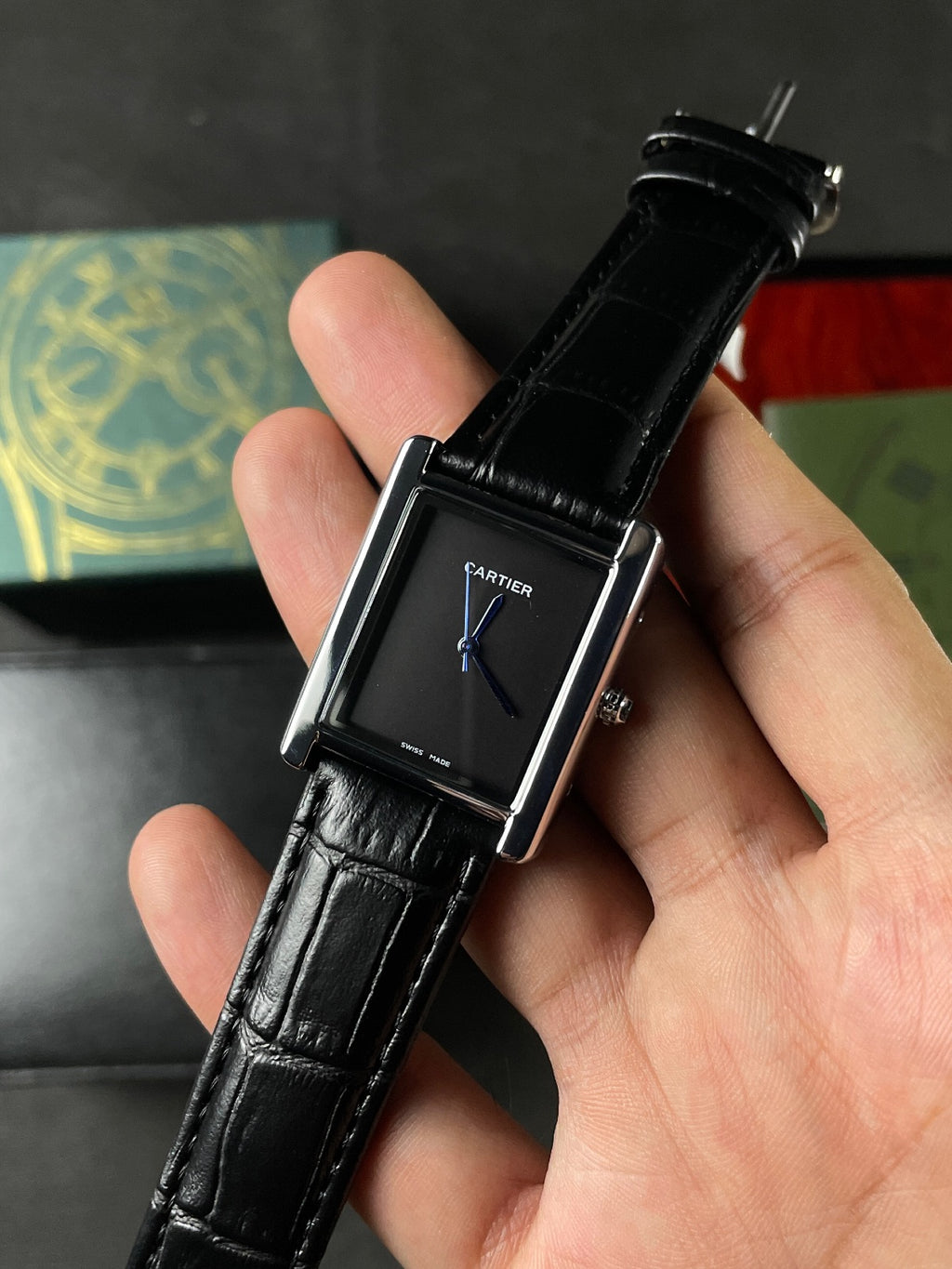 CTR TANK SILVER CASE BLACK DIAL WITH BLACK STRAPS - PREMIUM_GRDE WATCH