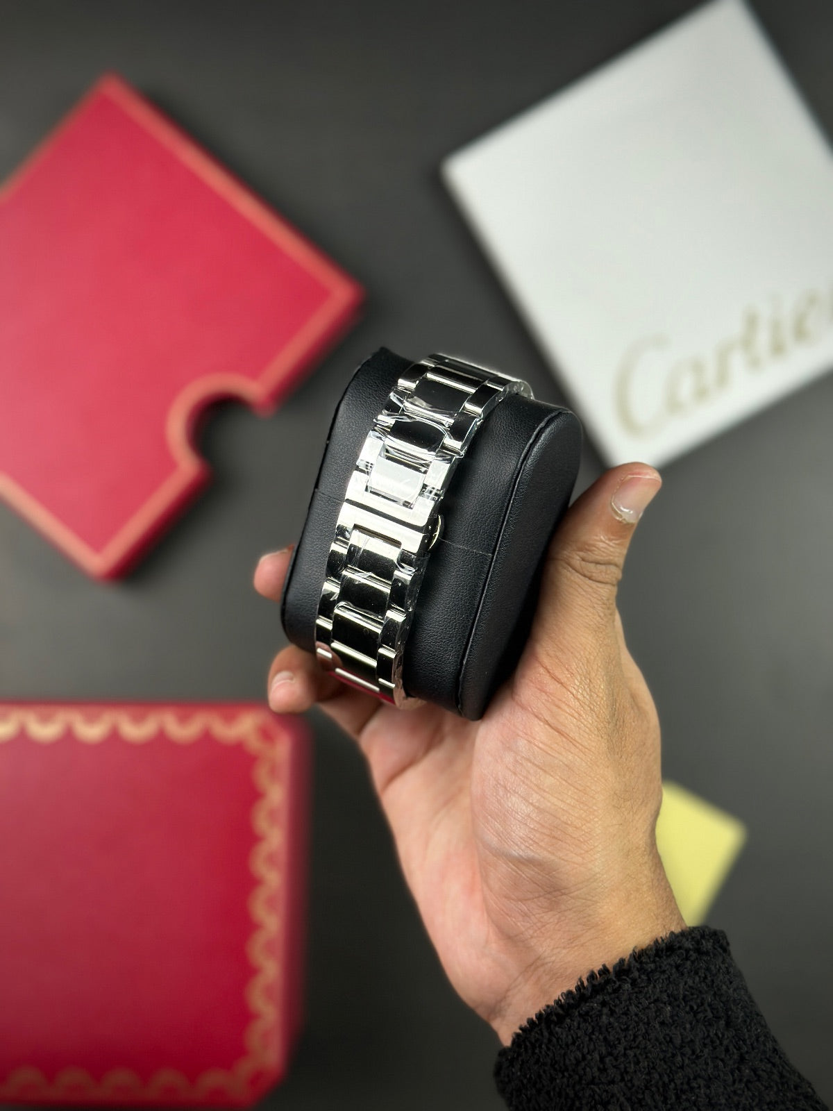 CTR SANTOS BLACK DIAL SILVER CASE - HEAVYWEIGHT WATCH