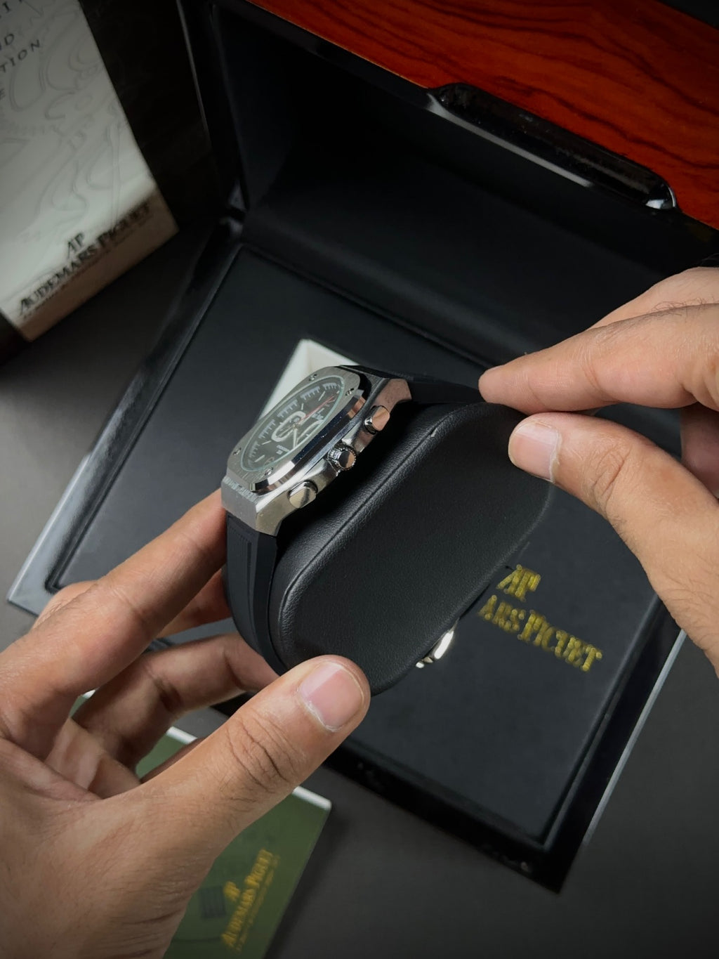 AP CHRONOGRAPH - SILVER CASE X BLACK DIAL & SILICONE STRAPS WATCH