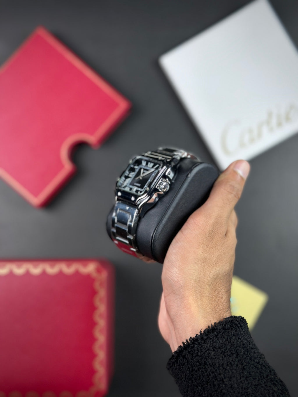 CTR SANTOS BLACK DIAL SILVER CASE - HEAVYWEIGHT WATCH