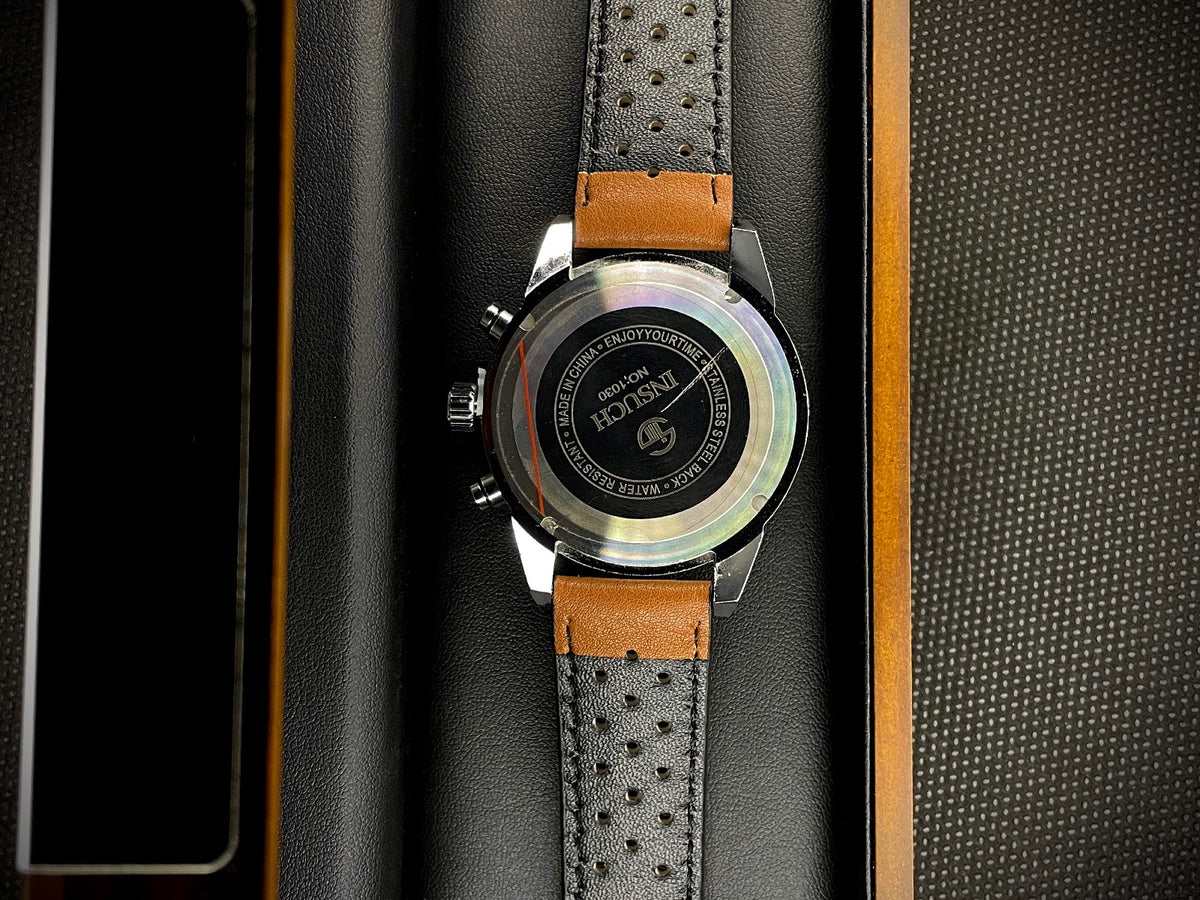 INSUCH ORIGINAL CHRONOGRAPH - BLUE DIAL WITH BROWN STRAPS